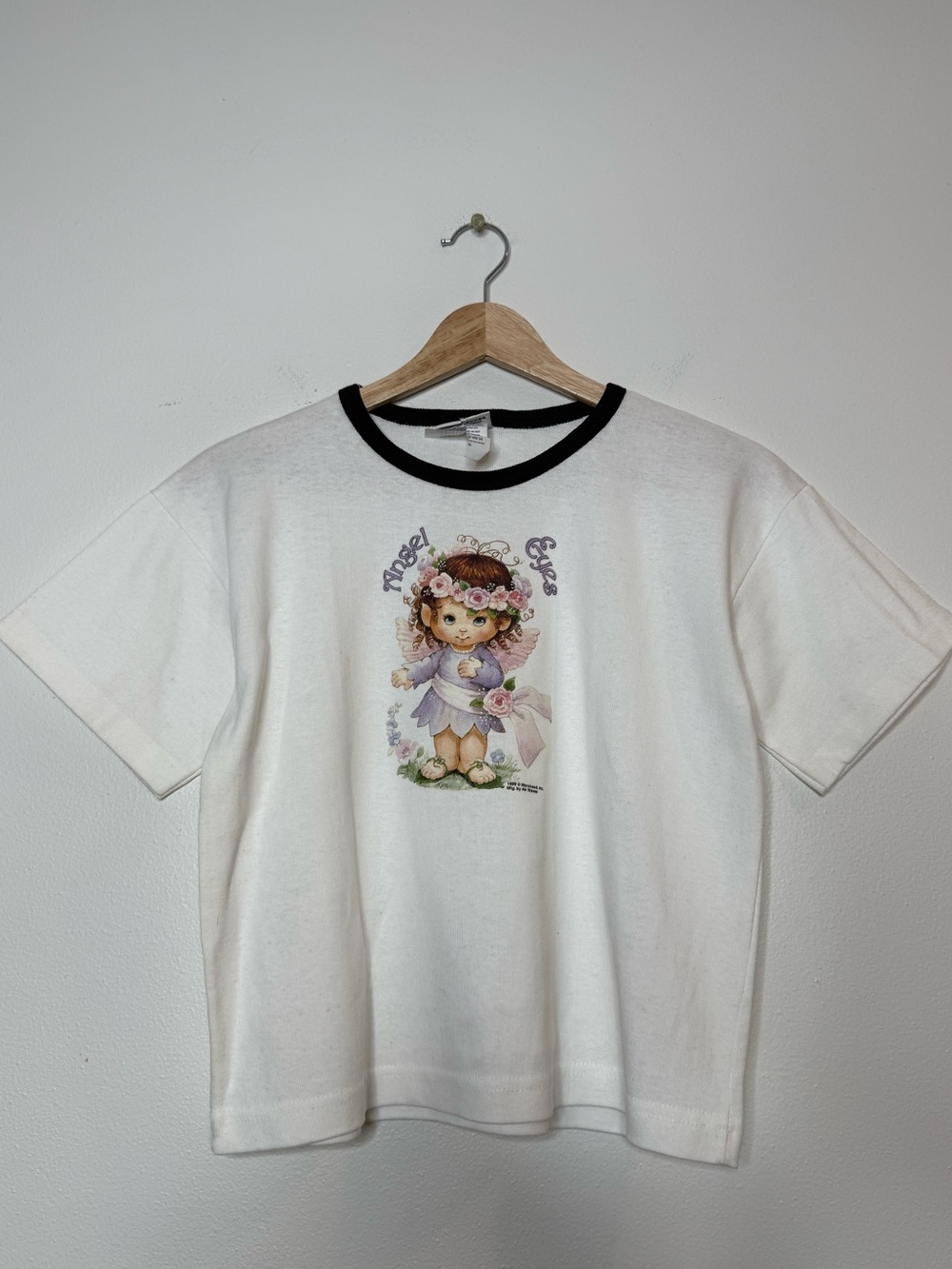 Vintage 90s Angel Eyes Precious Moments Looney Tunes Cotton Ringer baby Tee